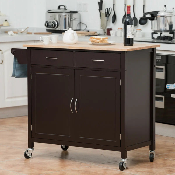 Rolling Kitchen Cart Island Wood Top Storage Trolley - jenshomeandgardendecor