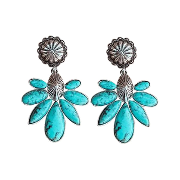 Flower Drop Turquoise Earrings - jenshomeandgardendecor