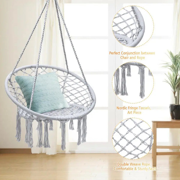 C Hanging Hammock Stand W/Cotton Macrame Swing Chair - jenshomeandgardendecor