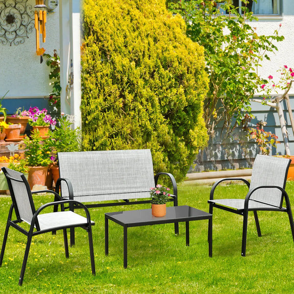 4 PCS Patio Furniture Set Sofa Coffee Table Steel Frame - jenshomeandgardendecor