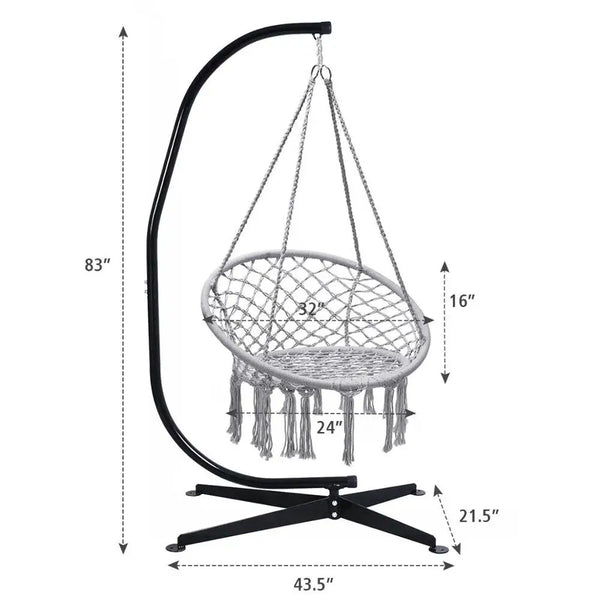 C Hanging Hammock Stand W/Cotton Macrame Swing Chair - jenshomeandgardendecor