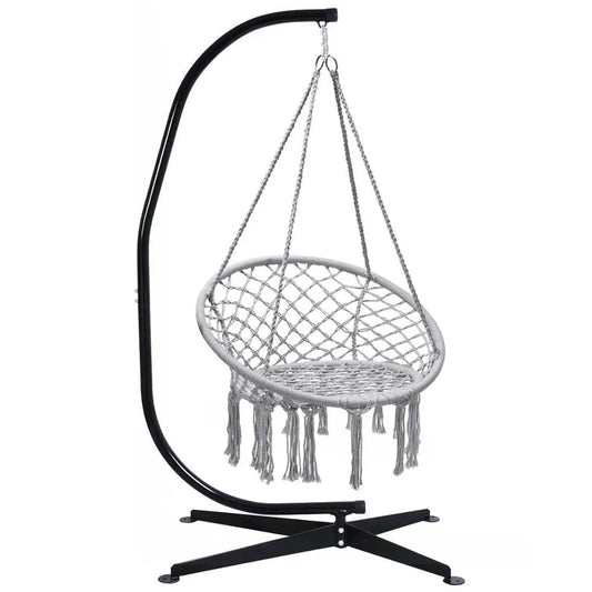 C Hanging Hammock Stand W/Cotton Macrame Swing Chair - jenshomeandgardendecor