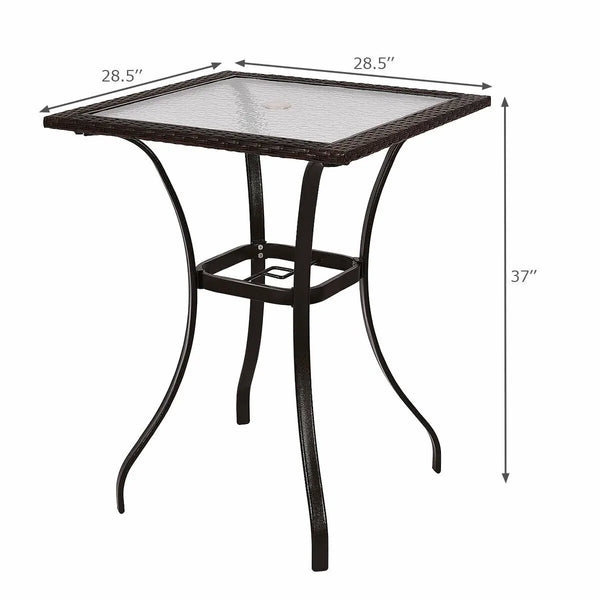 Outdoor Patio Rattan Wicker Bar Square Table Glass Top - jenshomeandgardendecor