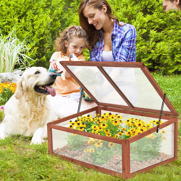 Portable Wooden Green House Cold Frame Raised Beds Protection - jenshomeandgardendecor