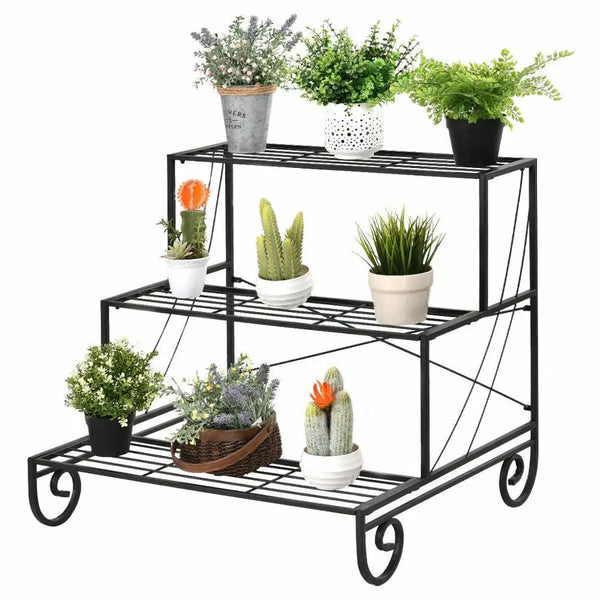 3 Tier Outdoor Metal Plant Stand - jenshomeandgardendecor