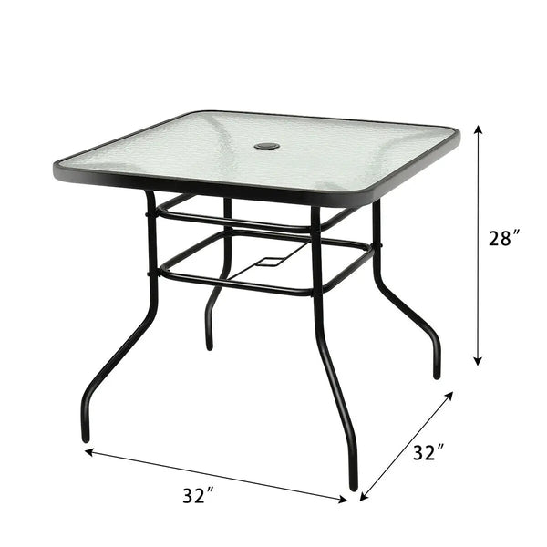 Patio Square Table Tempered Glass Steel Frame - jenshomeandgardendecor