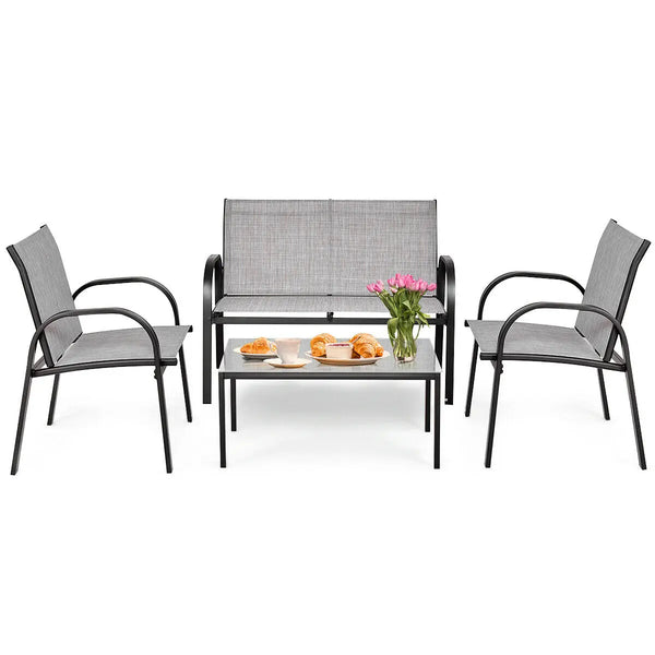 4 PCS Patio Furniture Set Sofa Coffee Table Steel Frame - jenshomeandgardendecor