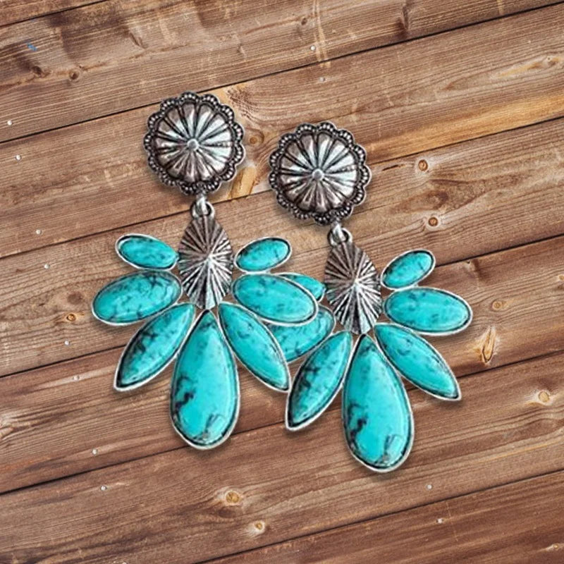 Flower Drop Turquoise Earrings - jenshomeandgardendecor