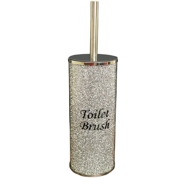 Toilet Brush Holder with Brush in Gift Box, Silver Crushed Diamond - jenshomeandgardendecor