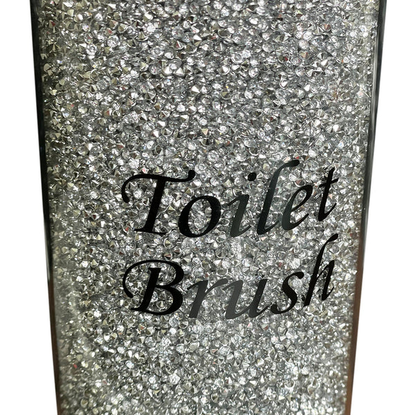 Toilet Brush Holder with Brush in Gift Box, Silver Crushed Diamond - jenshomeandgardendecor