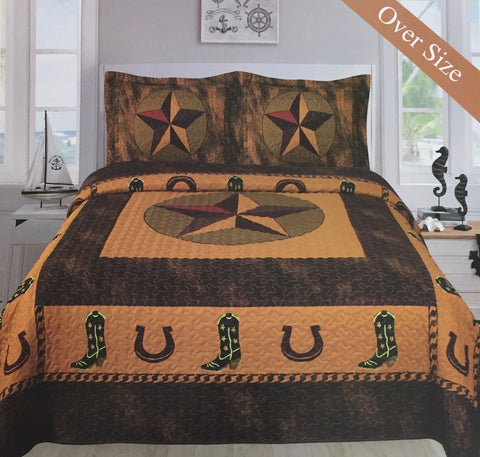 Rustic Western Cowboy Star Barbed Wire Quilt BedSpread - 5 Piece Set - jenshomeandgardendecor