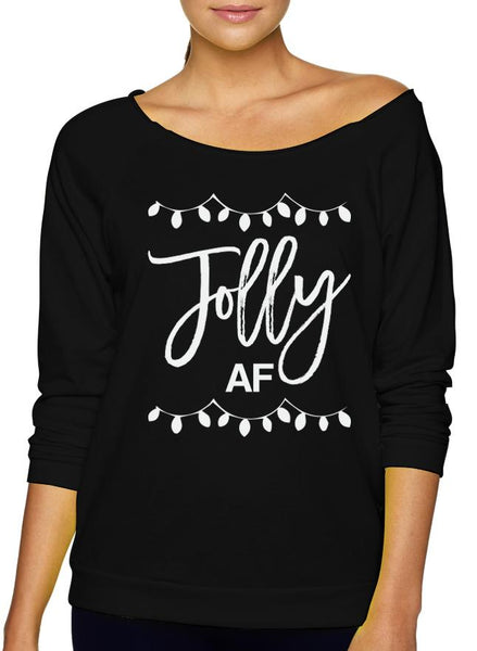 Jolly AF Slouchy Christmas Sweatshirt - jenshomeandgardendecor