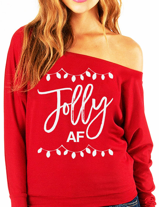 Jolly AF Slouchy Christmas Sweatshirt - jenshomeandgardendecor