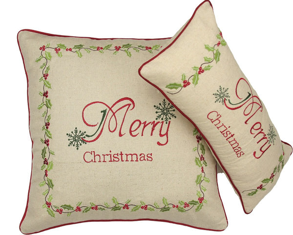 Merry Christmas with Holly Pillow - jenshomeandgardendecor