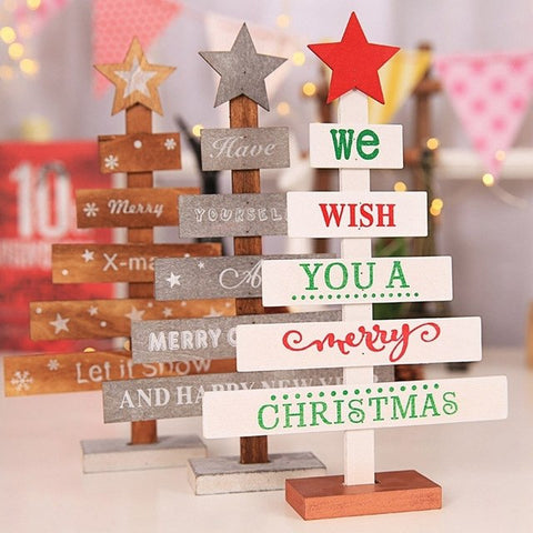 Mini Wooden Merry Christmas Tree Desk Table Decor - jenshomeandgardendecor