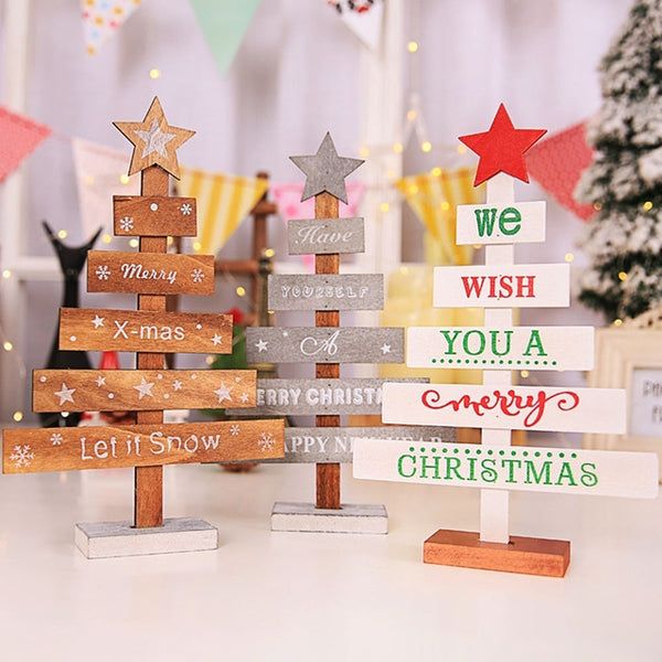 Mini Wooden Merry Christmas Tree Desk Table Decor - jenshomeandgardendecor