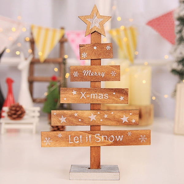 Mini Wooden Merry Christmas Tree Desk Table Decor - jenshomeandgardendecor