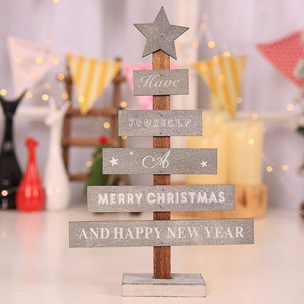 Mini Wooden Merry Christmas Tree Desk Table Decor - jenshomeandgardendecor