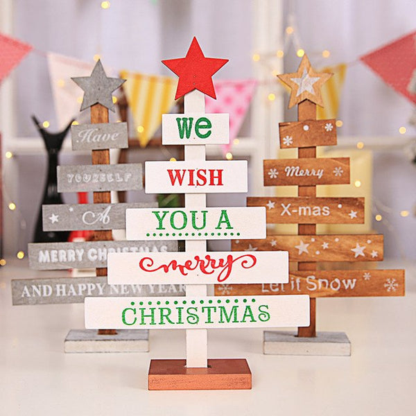 Mini Wooden Merry Christmas Tree Desk Table Decor - jenshomeandgardendecor