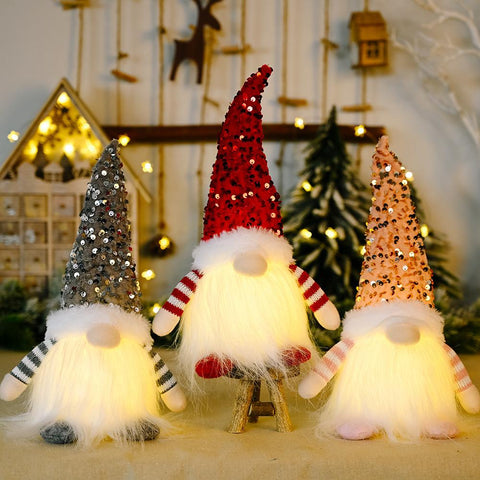 Christmas Gnome with LED Light Handmade Sequins - jenshomeandgardendecor