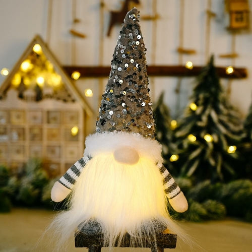 Christmas Gnome with LED Light Handmade Sequins - jenshomeandgardendecor