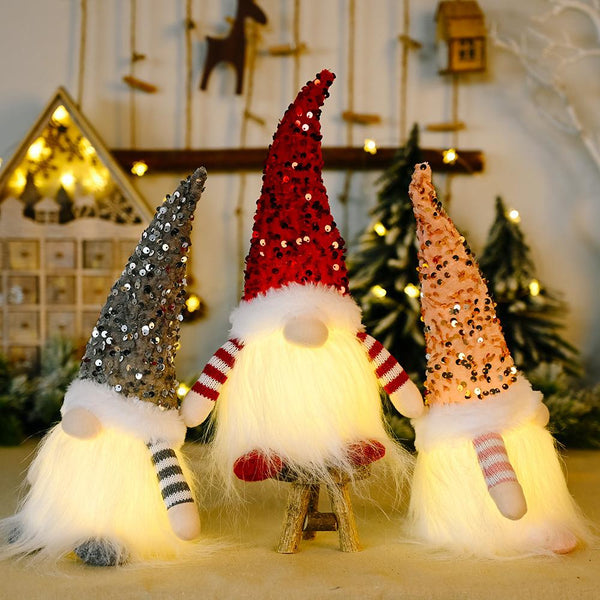 Christmas Gnome with LED Light Handmade Sequins - jenshomeandgardendecor