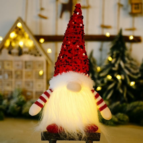 Christmas Gnome with LED Light Handmade Sequins - jenshomeandgardendecor