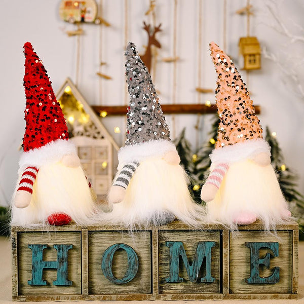 Christmas Gnome with LED Light Handmade Sequins - jenshomeandgardendecor