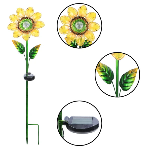 30.3" Sunflower Solar Powered Glass Garden Stakes (4 Pieces) - jenshomeandgardendecor