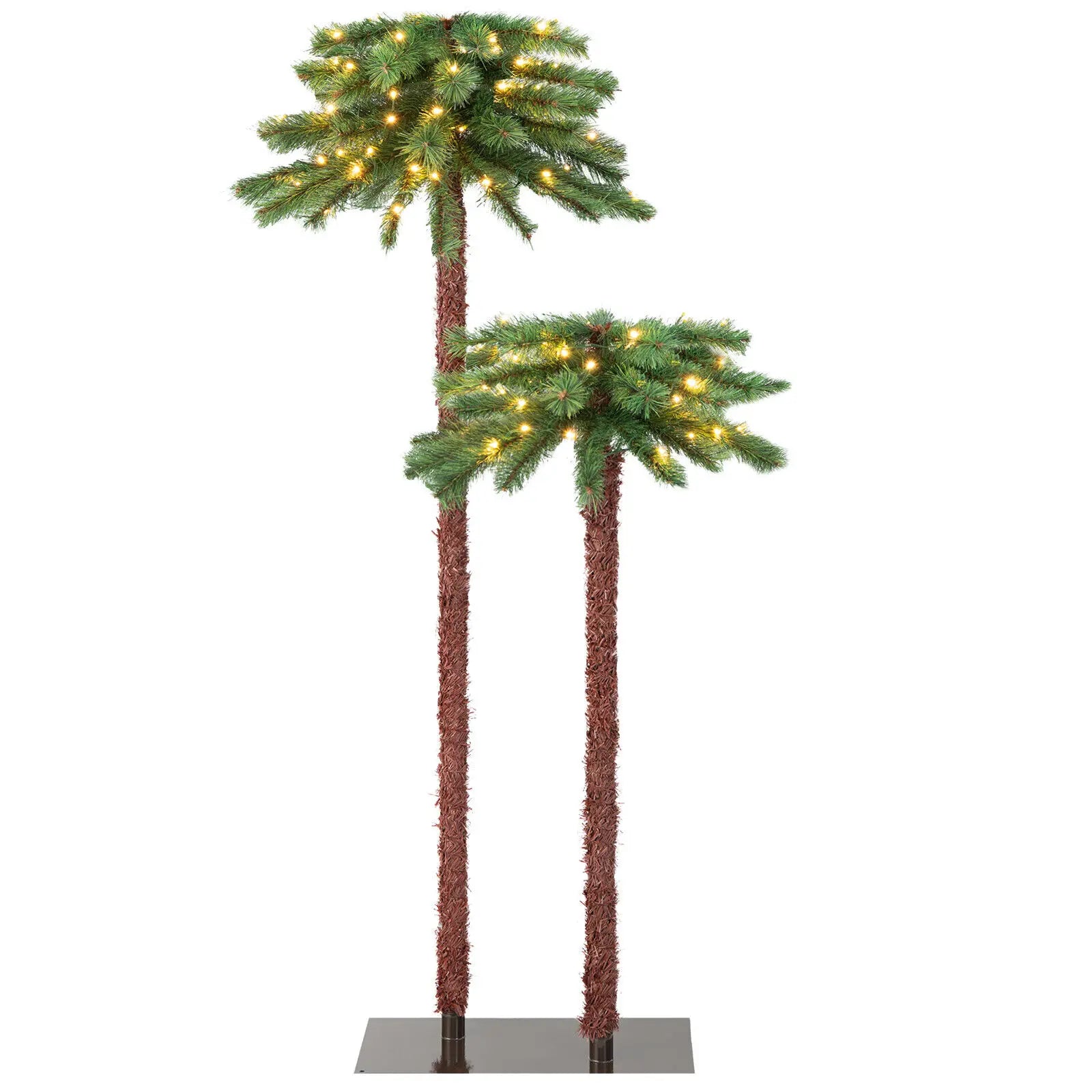 5FT+3.5FT Double Pre-Lit Artificial Tropical Christmas Palm Tree w/ 100 Lights - jenshomeandgardendecor