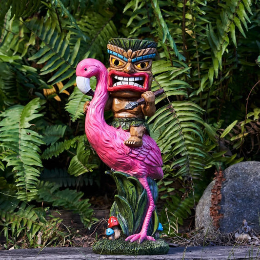 US Solar Tiki Statue-Outdoor Statues-Tiki Bar Decor - Solar Powered Garden Figurine