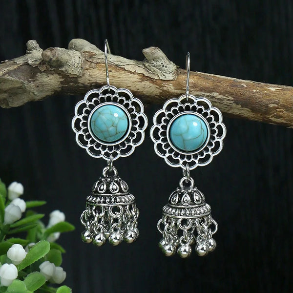 Bohemian Vintage Tibetan Silver Geometric Drop Earrings - jenshomeandgardendecor