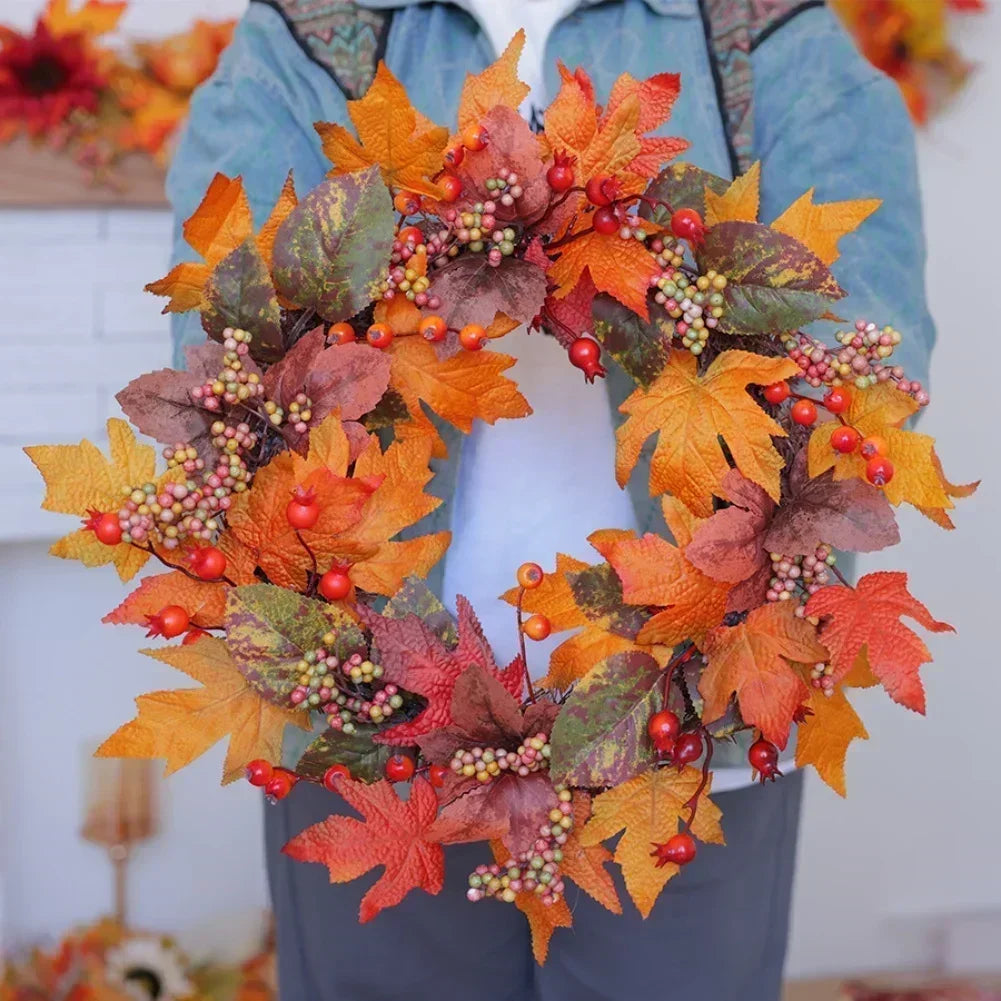 50cm Fall Wreath with Autumn Leaves and Berries