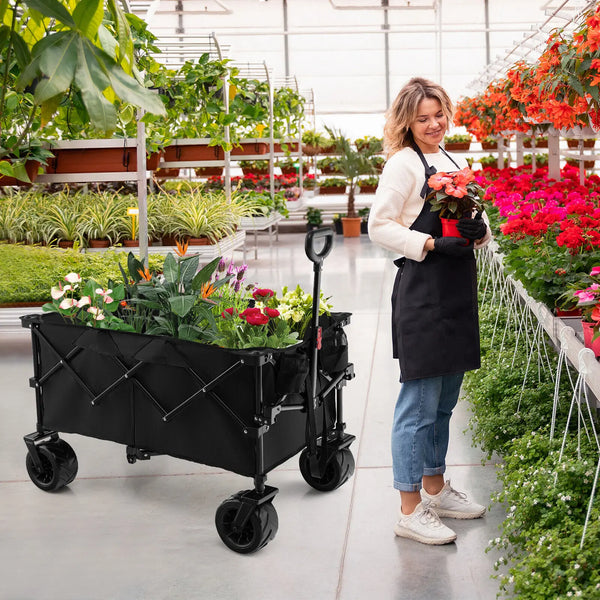 Folding Collapsible Wagon Utility Garden Cart w/ Wide Wheels Adjustable Handle - jenshomeandgardendecor