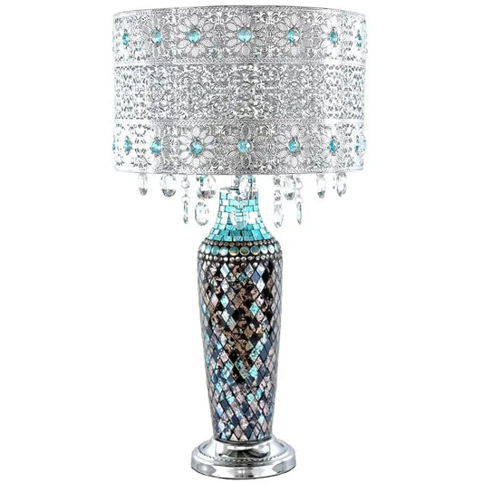 River of Goods Gracie's Crystal Table Lamp- Turquoise - jenshomeandgardendecor