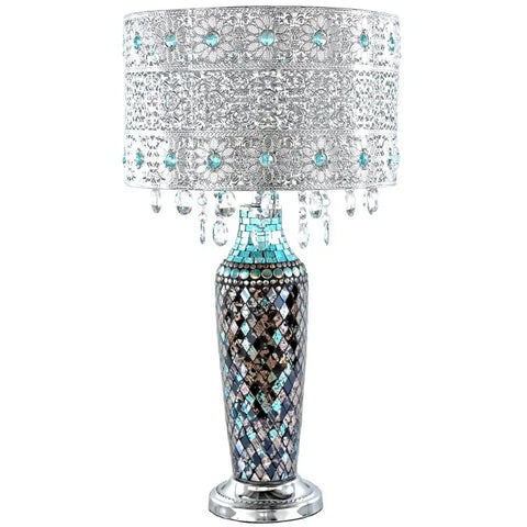 River of Goods Gracie's Crystal Table Lamp- Turquoise - jenshomeandgardendecor