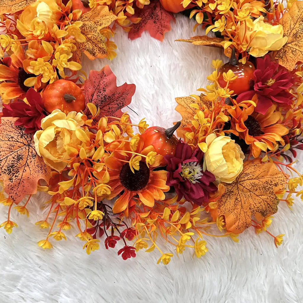 Harvest Festival Maple Leaf Pumpkin Wreath
