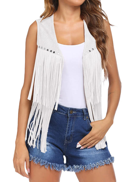 Wome s Faux Suede Sleeveless Fringe Jacket - jenshomeandgardendecor