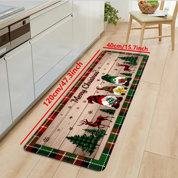 Merry Christmas Gnome Xmas Tree Pattern Kitchen Rugs