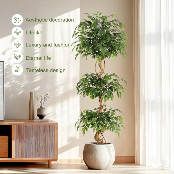 Ficus Tree Artificial, 4FT/5FT/6FT Artificial Plants Indoor in Sturdy White Pot