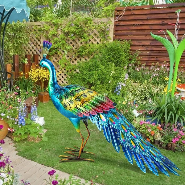 Metal Peacock Yard Art - jenshomeandgardendecor