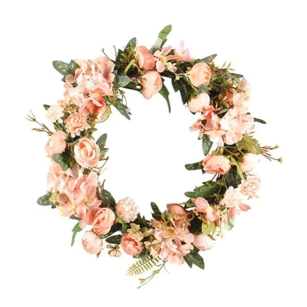 15 inch Artificial Pink Camellia Hydrangea Wreath