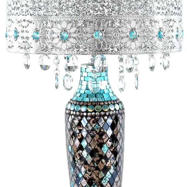 River of Goods Gracie's Crystal Table Lamp- Turquoise - jenshomeandgardendecor