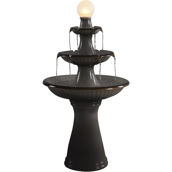 Knight Floor Fountain with Ivory Finish, 45.25" Height, 23.625" Width, 23.8" Depth - jenshomeandgardendecor