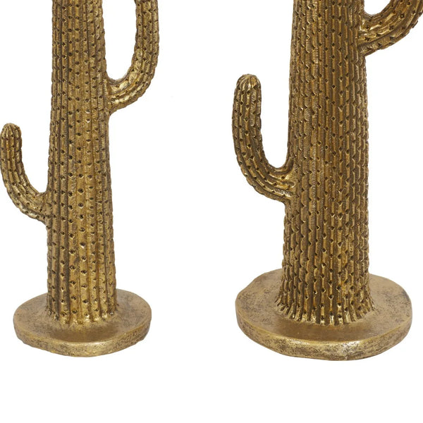 16", 12"H Gold Polystone Cactus Sculpture (2 Count) - jenshomeandgardendecor