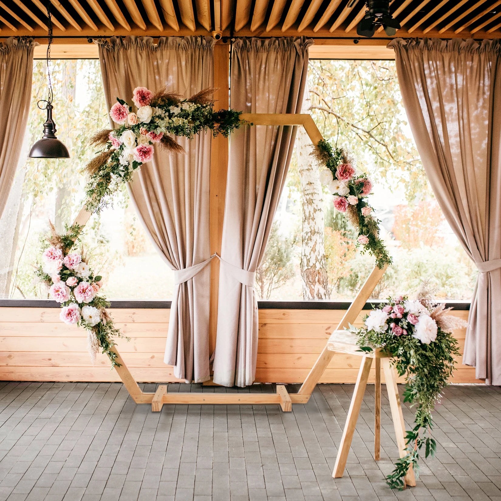 Hexagonal Wooden Wedding Ceremony Arch - jenshomeandgardendecor