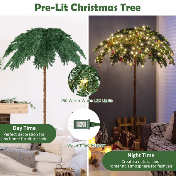 6 FT Pre-Lit Artificial Christmas Tropical Palm Tree w/ 813 Tips & 250 LED Lights - jenshomeandgardendecor