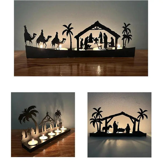 Wooden Nativity Scene Silhouette Tealight Candle Holder For Christmas Table Decoration - jenshomeandgardendecor