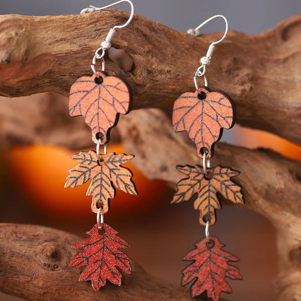 New Autumn Thanksgiving Wooden Long Earrings