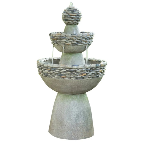 Outdoor Stone-Look 3-Tier Pedestal Floor Fountain, Gray - jenshomeandgardendecor